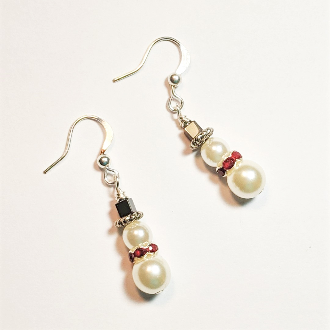 Snowman Earrings with Red & Tibetan Silver Accents